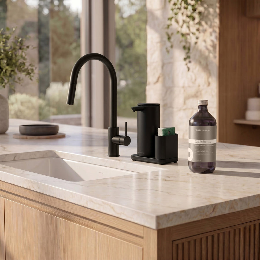 Simplehuman's Liquid Sensor Pump with Caddy with Liquid Dish Soap Refill Bottle. 