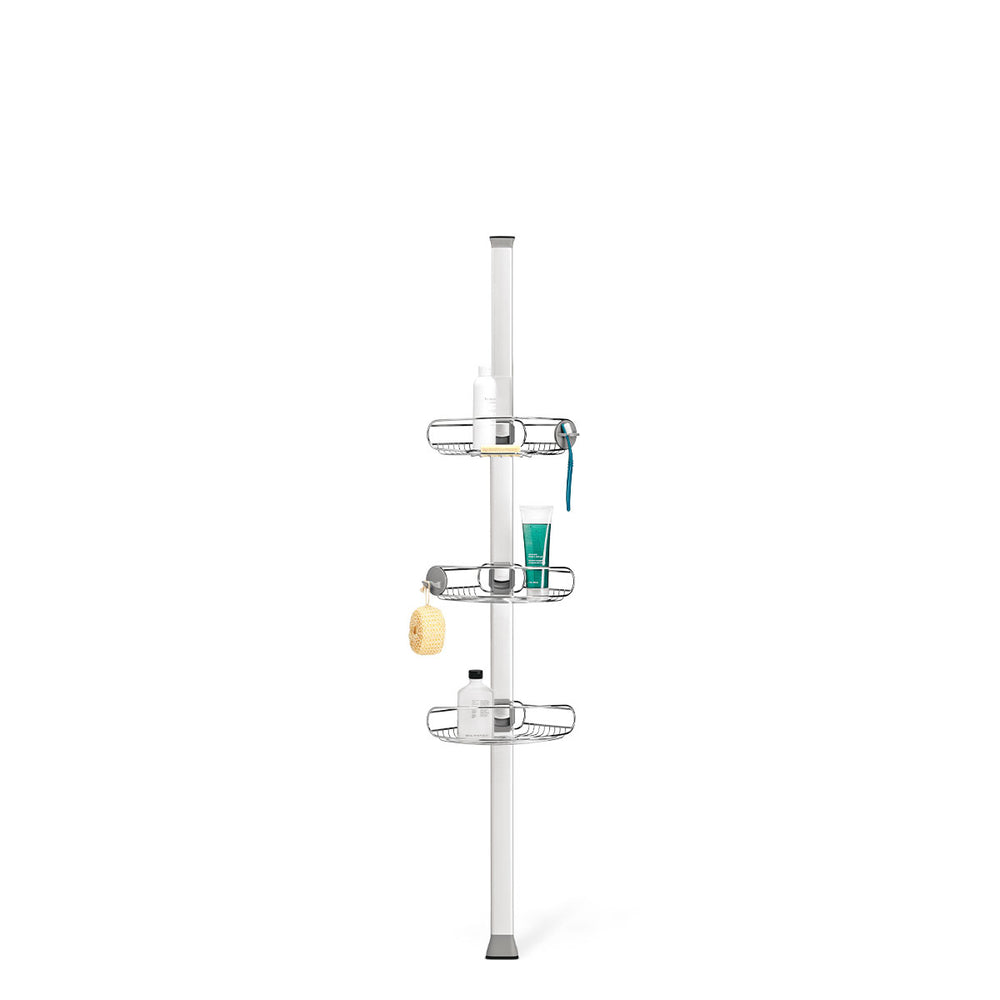 Simplehuman Tension Shower Caddy, Polished Stainless Steel, 3 adjustable baskets, secure tension pole for maximum storage.