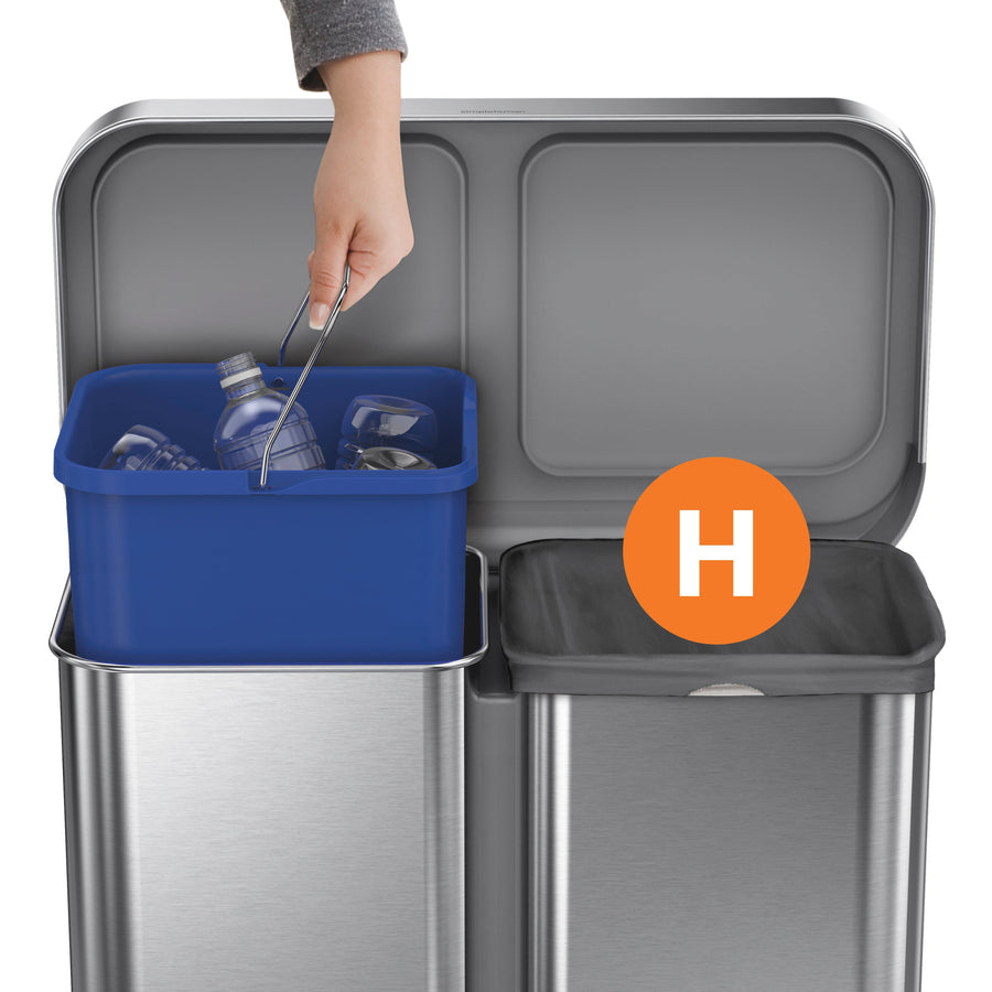 Simplehuman Code H Odorsorb Liner shown in a brushed stainless steel dual can, highlighting the perfect custom fit.