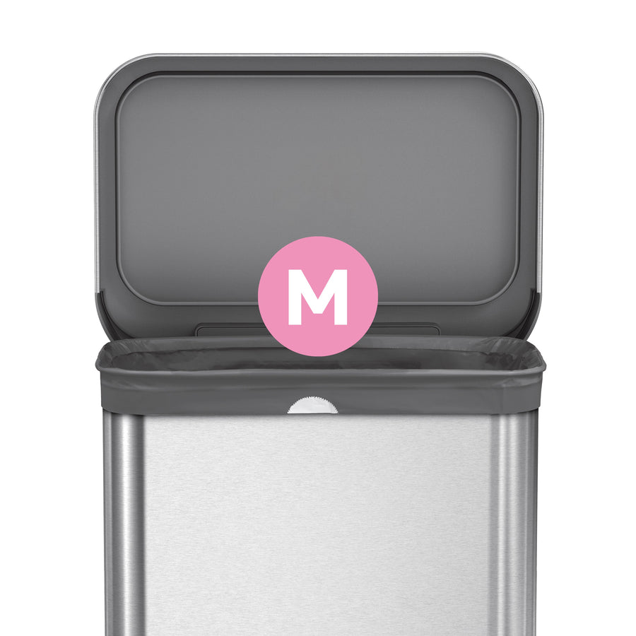 Detail view of Simplehuman Code M Odorsorb liner in a Brushed Stainless Steel can, showing seamless custom fit.
