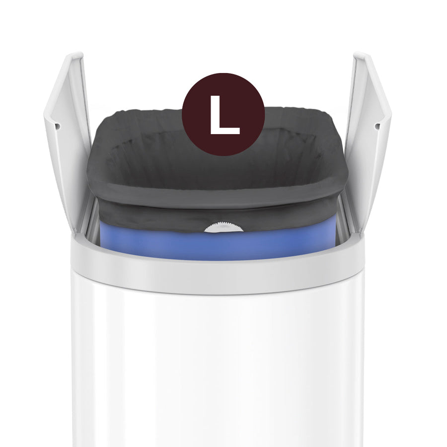 Detail view of Simplehuman Code L Odorsorb Liner perfectly fitted in a compatible white trash can, custom fit.