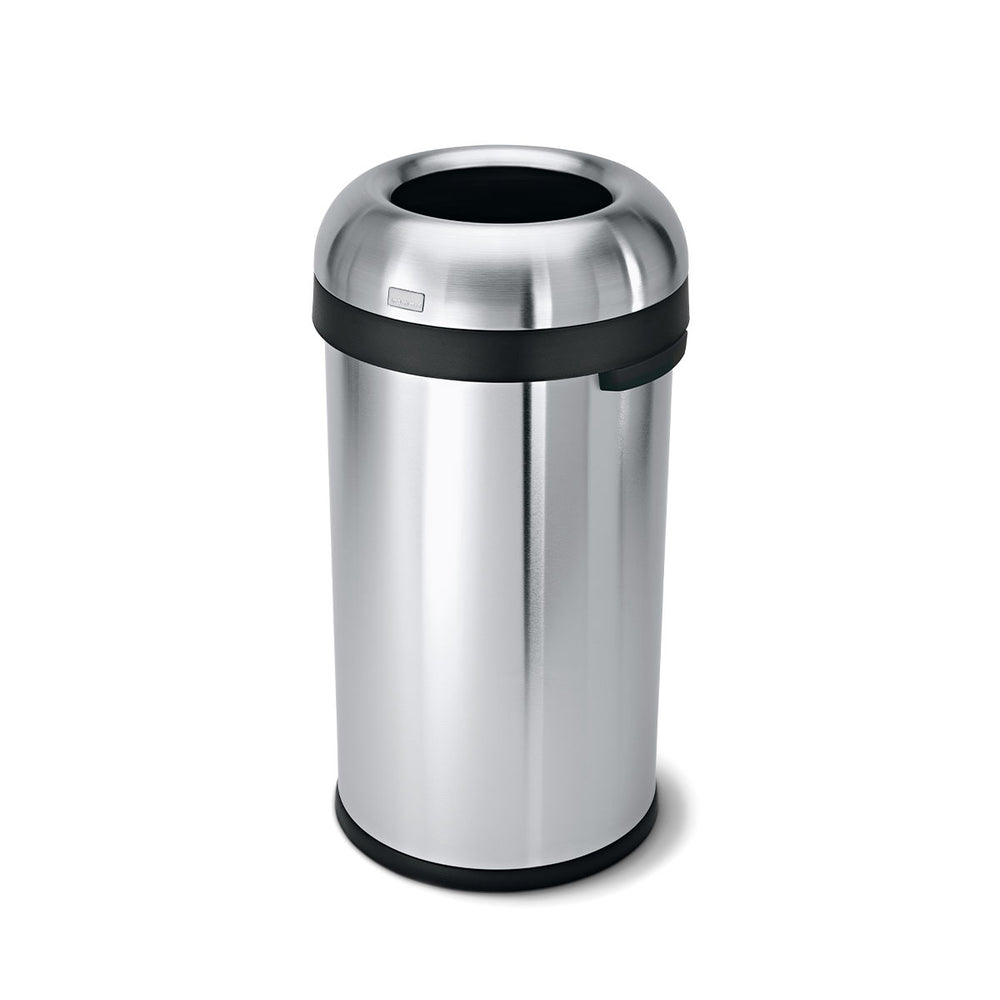 Simplehuman 60L Bullet Open Can, Stainless Steel, open top design for quick, easy disposal.