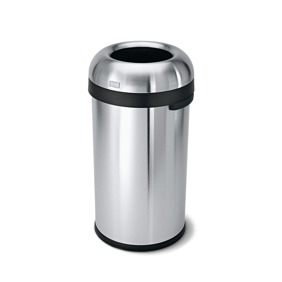 Simplehuman 60L Bullet Open Can, Stainless Steel, open top design for quick, easy disposal.