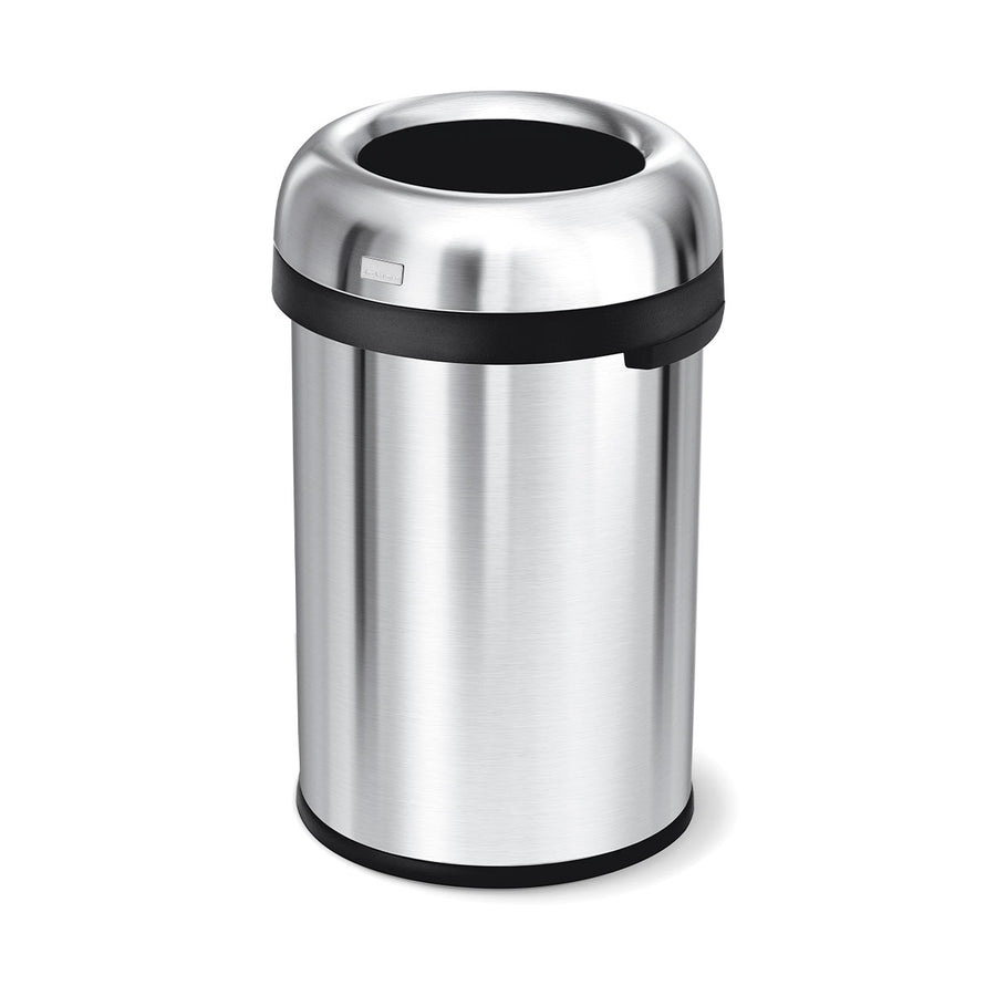 Simplehuman 115L Bullet Open Can in Brushed Stainless Steel, high capacity, easy access open top.