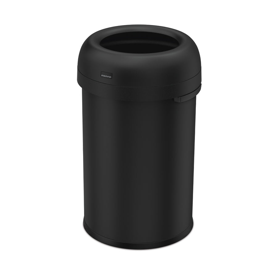 Simplehuman 115L Bullet Open Can in Matte Black, high capacity open top for continuous use.