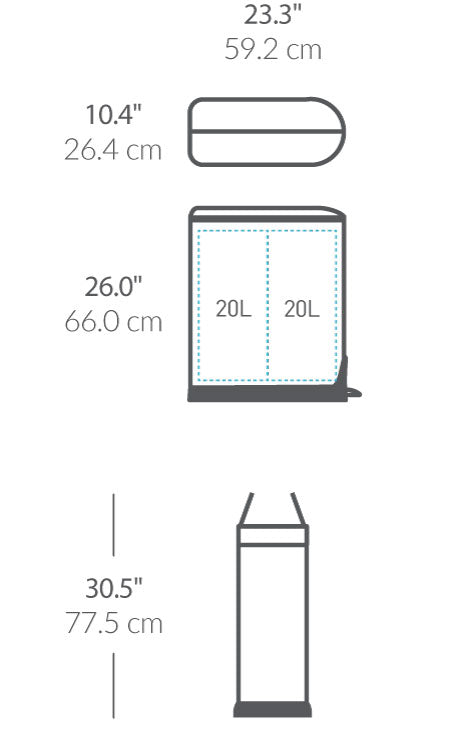 40L Dual Compartment Butterfly Step Can dimensions