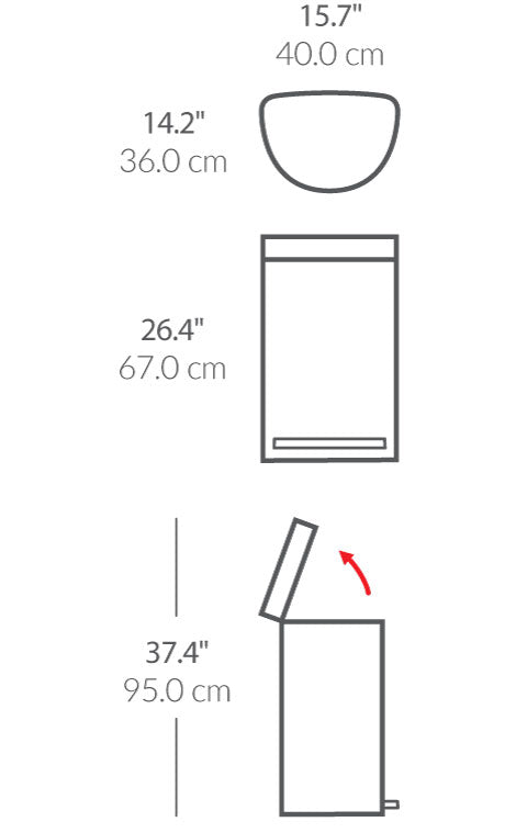 45L Semi-Round Step Can with Liner Rim dimensions