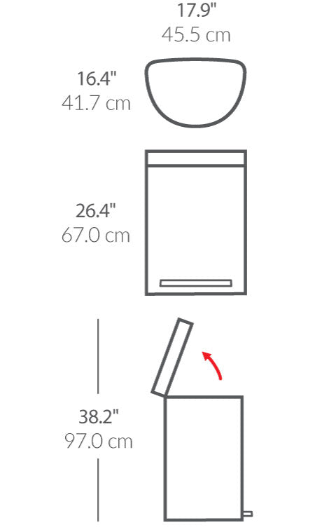 60L Semi-Round Step Can with Liner Rim dimensions