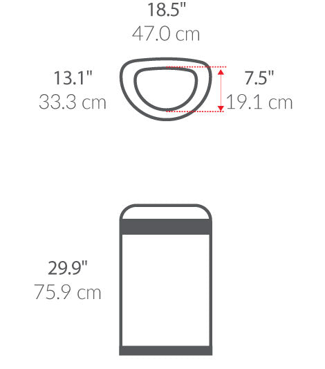 60L Semi-Round Open Can dimensions