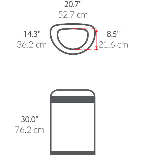 80L Semi-Round Open Can dimensions