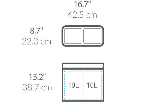 20L Dual Compartment Slim Open Can dimensions