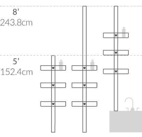Tension Shower Caddy, 8 Ft. dimensions