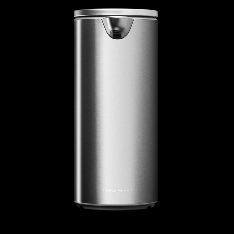 Simplehuman's Sensor Pump on a black background. 