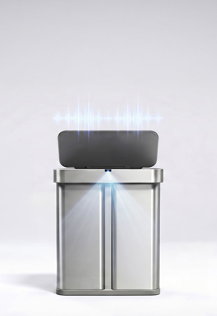 Simplehuman 58L Sensor Can with sound waves and sensor technology. 