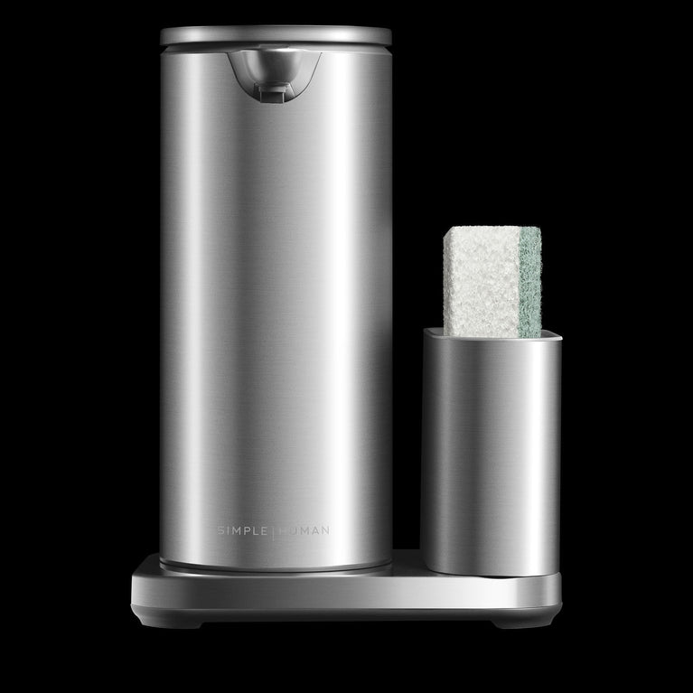 Simplehuman's Sensor Pump Dish on a black background 