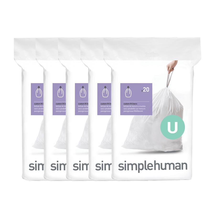 Multiple view of Simplehuman Code U Custom Fit Liners (4 packs) with drawstring closure.