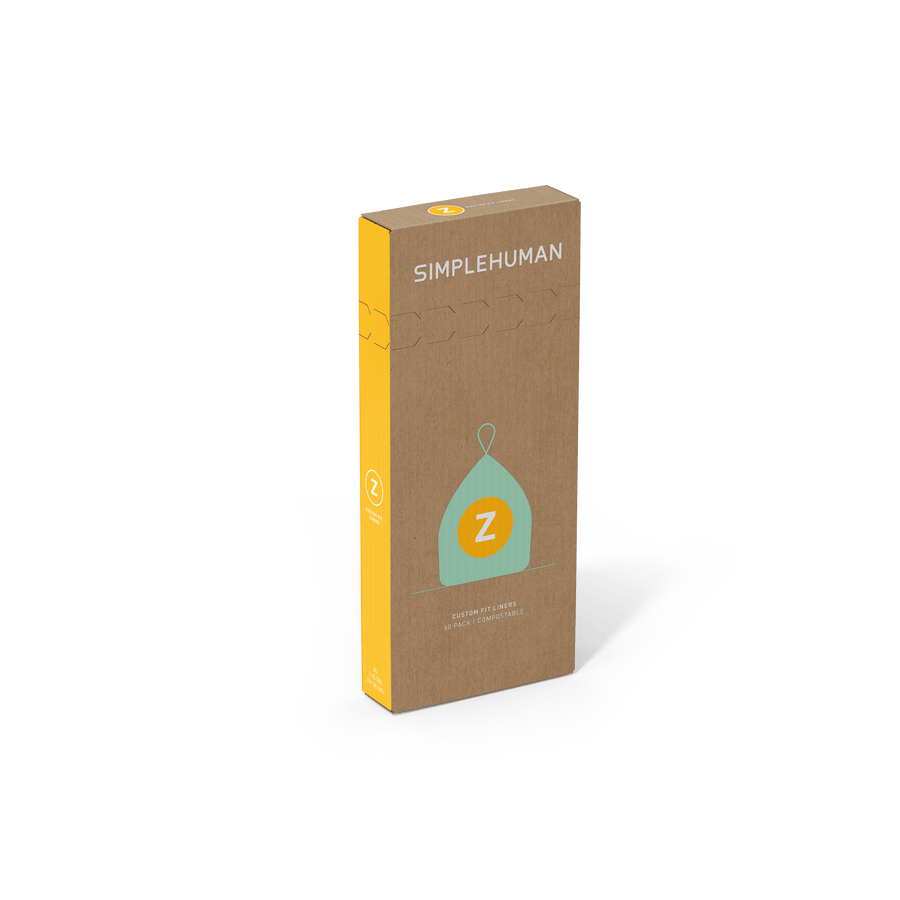 Simplehuman Code Z Compostable Custom Fit Liners, 60-count pack of light green bags, custom fit for composting.