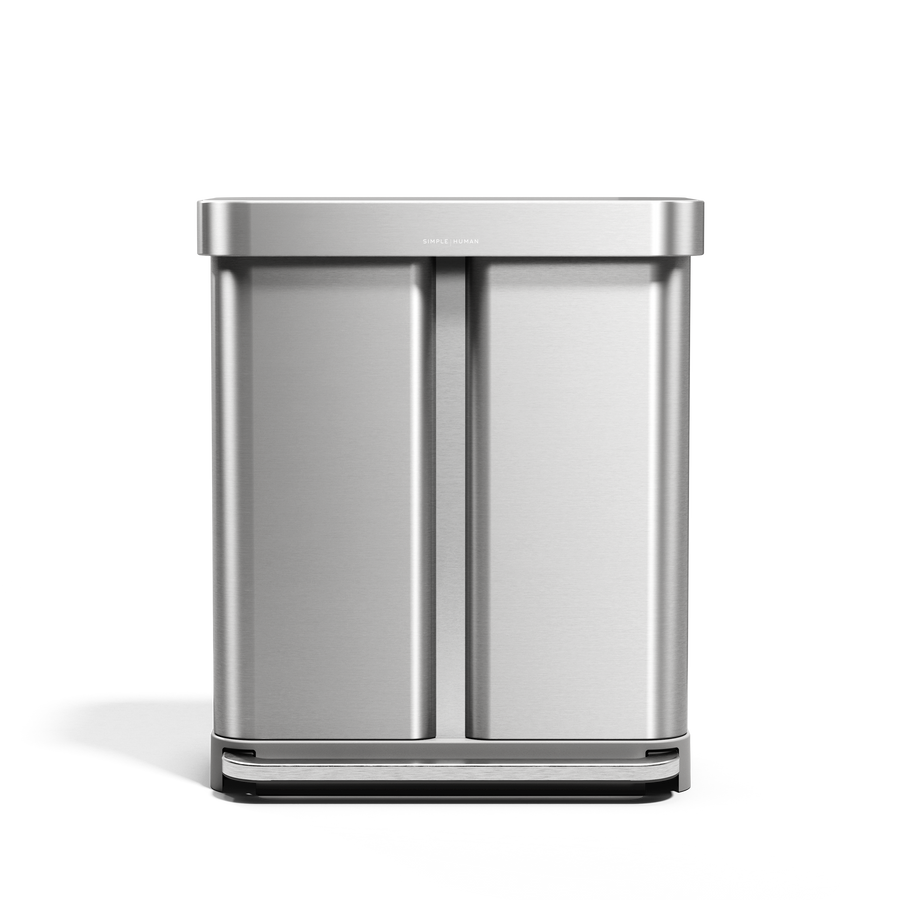 Simplehuman 58L Step Recycler in Brushed Stainless Steel, dual compartment for trash and recycling, hands-free foot pedal.