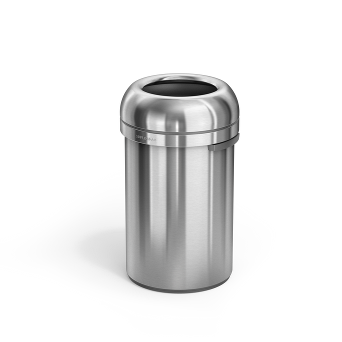 Simplehuman's 80L All-Steel Bullet Open Can in Brushed Angled view.