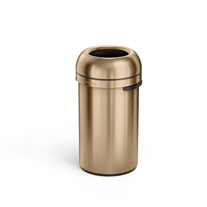 Simplehuman's 60L Bullet Open Can in Champagne, Side Angle.