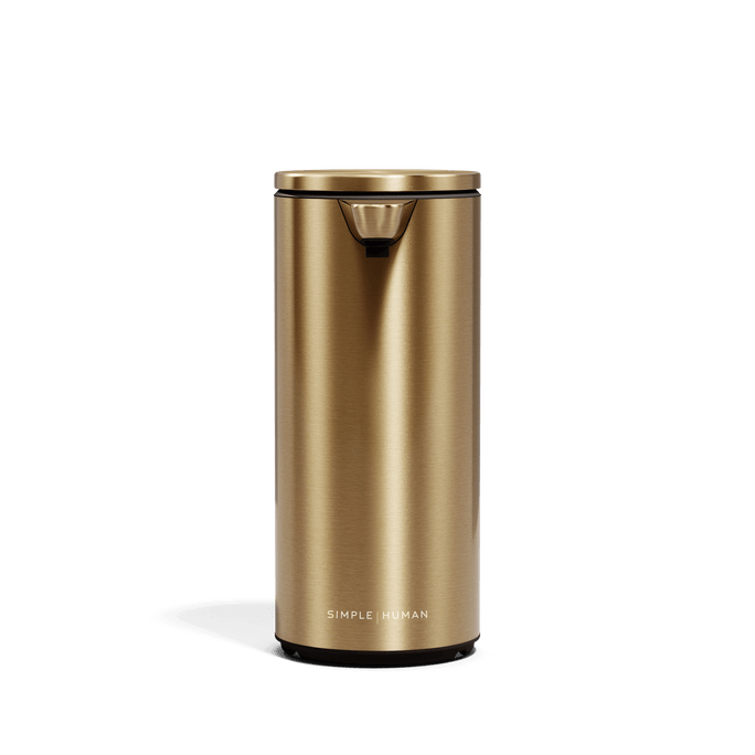 Simplehuman 9 oz. Rechargeable Liquid Sensor Pump in Brass, touch-free operation.