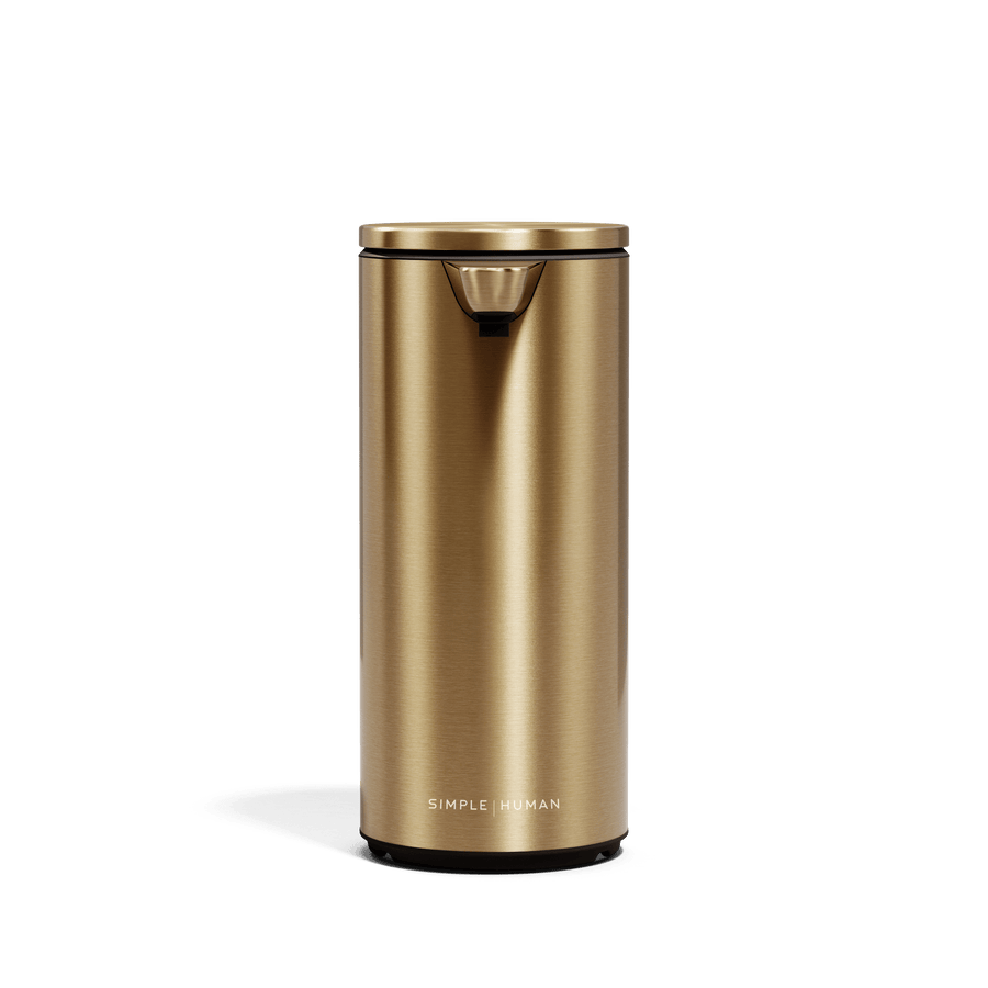 Simplehuman 9 oz. Rechargeable Liquid Sensor Pump in Brass, touch-free operation.