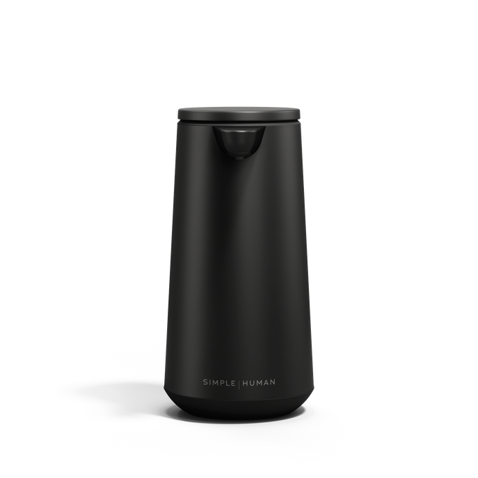 Front view of Simplehuman Matte Black Sensor Pump Foam, touch-free dispensing.