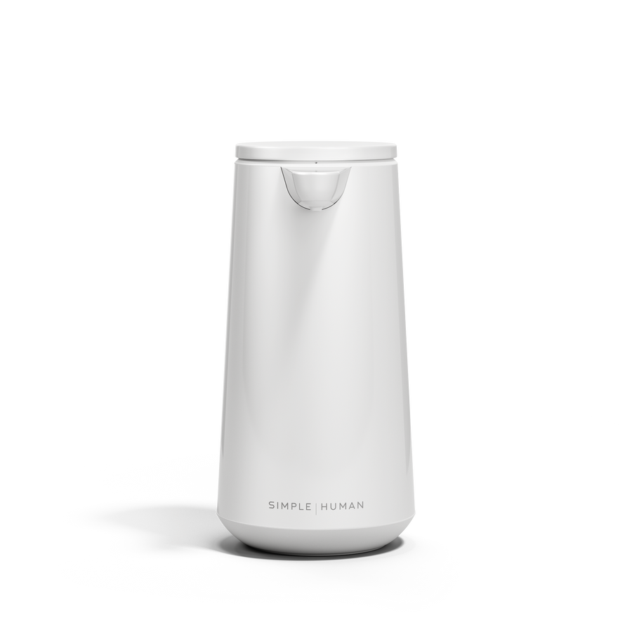 Front view of Simplehuman White Sensor Pump Foam, touch-free operation, foam dispensing.