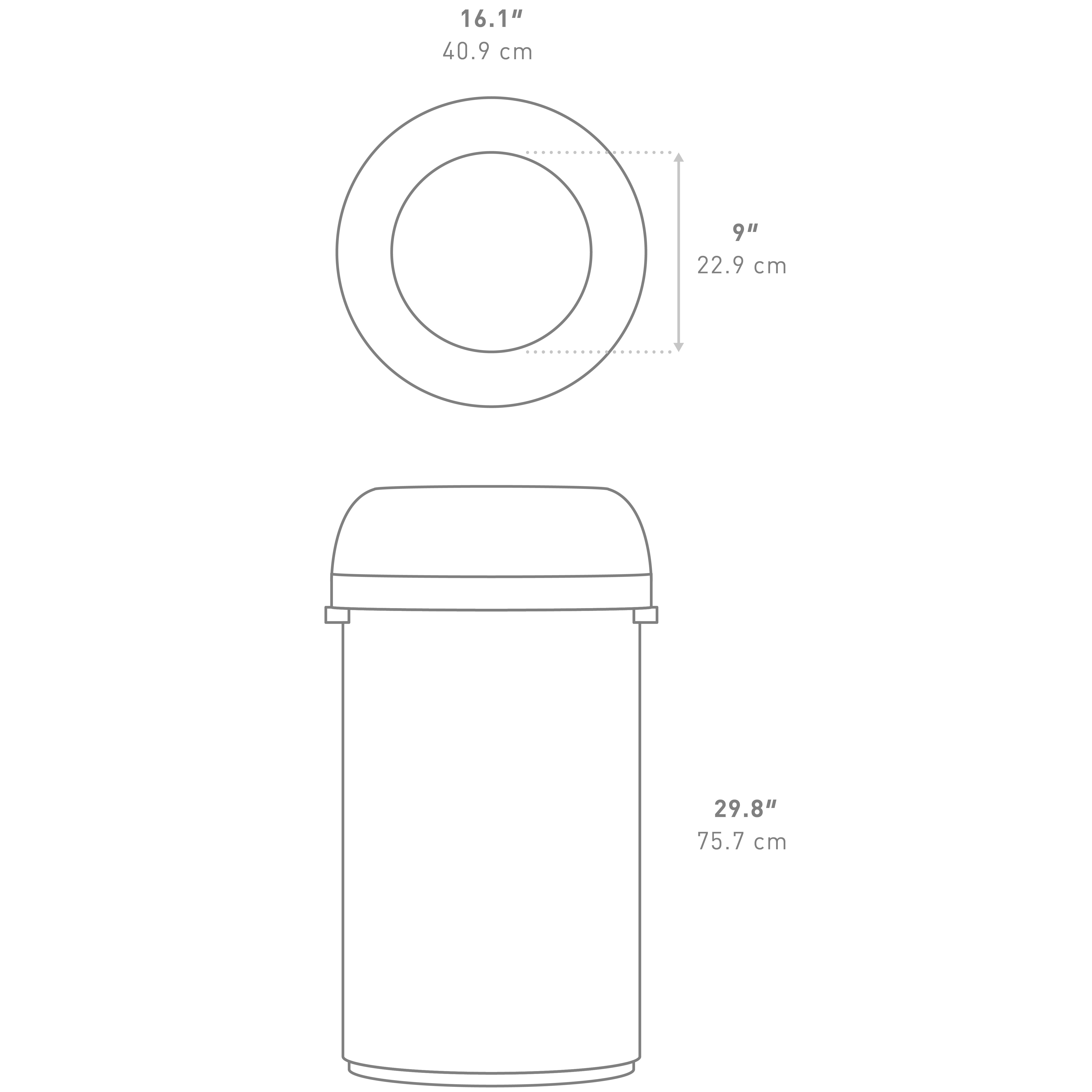 60L All-Steel Bullet Open Can dimensions