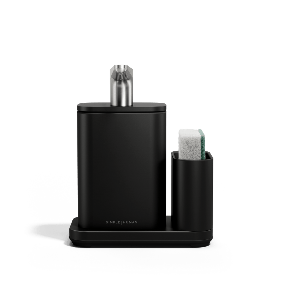 Front view of Simplehuman Matte Black Pulse Pump with Caddy.