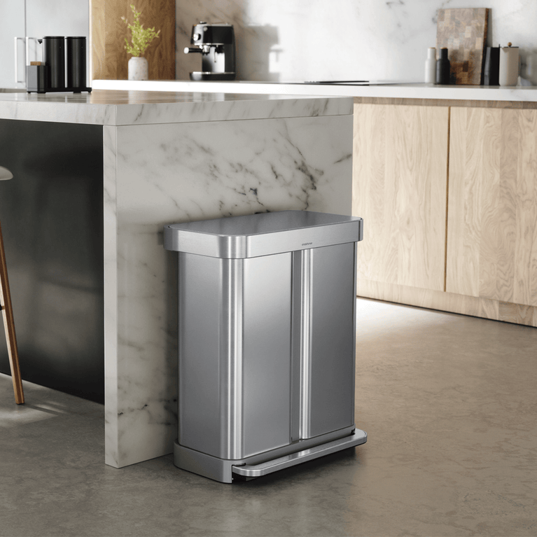 Simplehuman's 58L Step Recycler in a modern kitchen setting