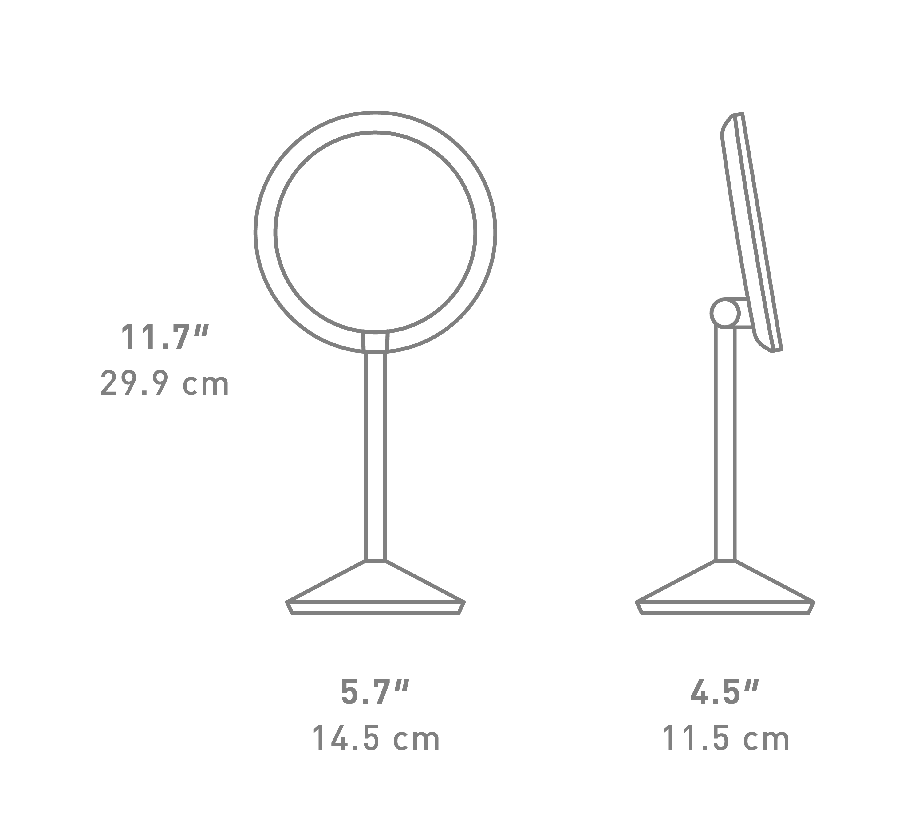 Sensor Mirror Fold, 5x Magnification dimensions
