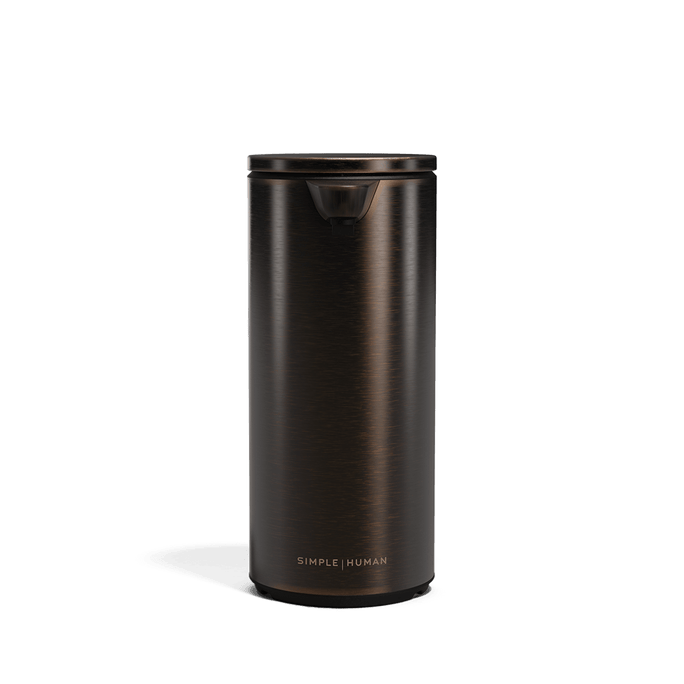 Simplehuman 9 oz. Rechargeable Sensor Pump in Dark Bronze finish, hands-free liquid dispenser.
