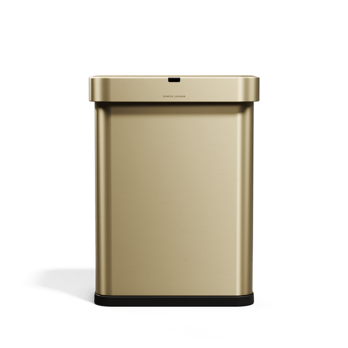Simplehuman Sensor Can in Matte Gold front view. 